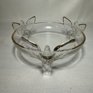Vintage 1940s Jeannette Depression Glass 3 Footed Toed Eagle Clear Bowl 7 1/4"